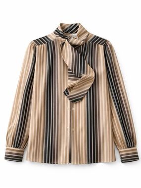 Striped Tie-Neck Blouse in Beige and Black